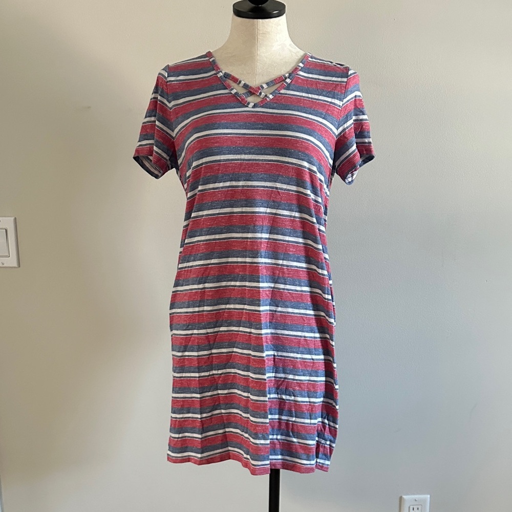 Sonoma Red and Blue Striped Mini Dress